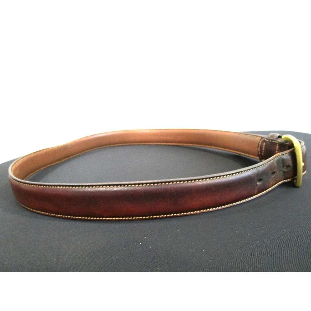Trafalgar Brown Stitched Leather Brass Buckle Belt Men Sz 34, 33